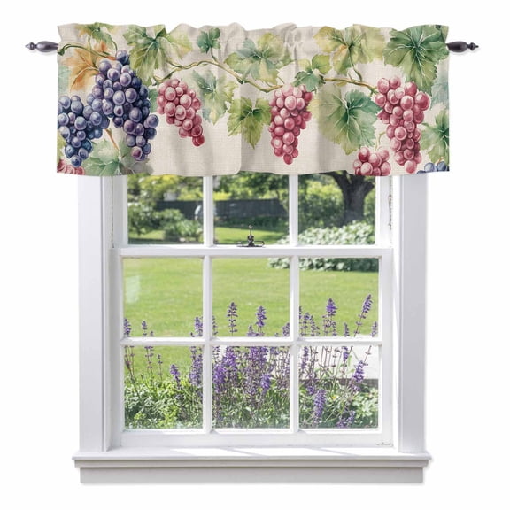 Kitchen Cafe Valance Curtain for Small Windows,Spring Watercolor Grape Leaves Rod Pocket Short Valances,42x12in