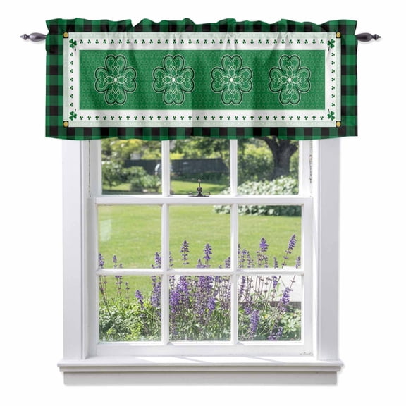 Kitchen Cafe Valance Curtain for Small Windows,St. Patrick's Day Celtic Knots Lucky Shamrock Rod Pocket Short Valances,54x18in