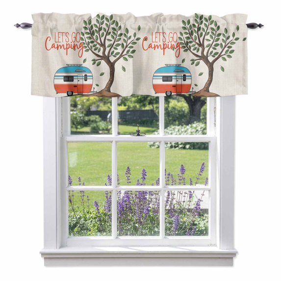 Kitchen Cafe Valance Curtain for Small Windows,Summer Camping RV Green Leaves Rod Pocket Short Valances,42x12in