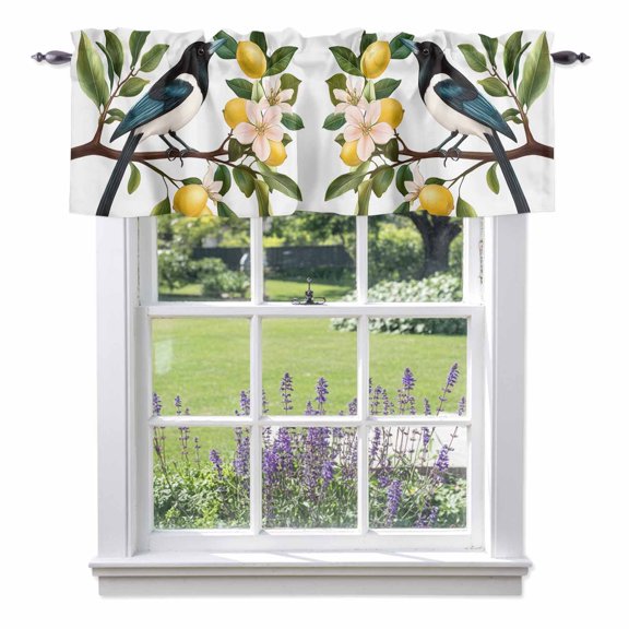 Kitchen Cafe Valance Curtain for Small Windows,Summer Lemon Flower Magpie Rod Pocket Short Valances,42x12in