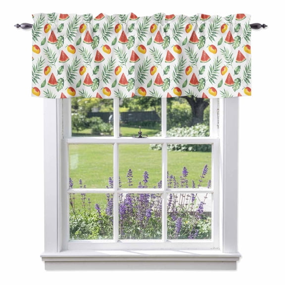 Kitchen Cafe Valance Curtain for Small Windows,Summer Watermelon Mango Rod Pocket Short Valances,42x12in