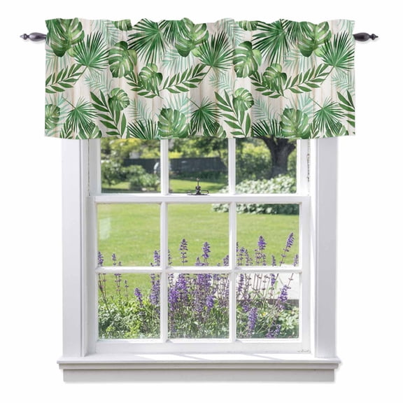 Kitchen Cafe Valance Curtain for Small Windows,Tropical Monstera Leaf Wood Rod Pocket Short Valances,42x12in