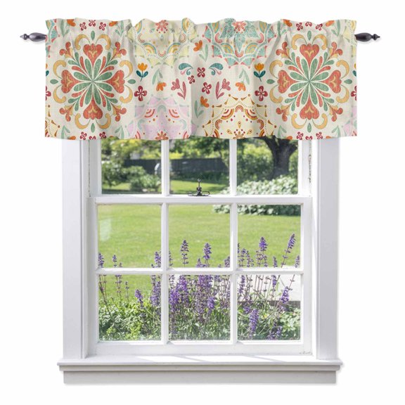 Kitchen Cafe Valance Curtain for Small Windows,Turkey Floral Pattern Rod Pocket Short Valances,54x18in