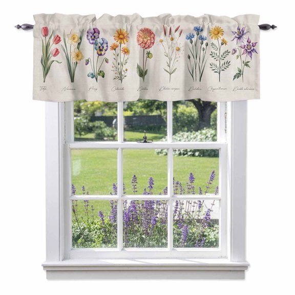 Kitchen Cafe Valance Curtain for Small Windows,Vintage Chic Colored Blooming Flower Rod Pocket Short Valances,42x12in