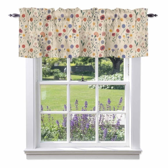 Kitchen Cafe Valance Curtain for Small Windows,Vintage Country Wildflower Floral Rod Pocket Short Valances,42x12in