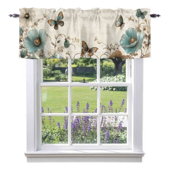 Kitchen Cafe Valance Curtain for Small Windows,Vintage Victorian Flower Rod Pocket Short Valances,42x12in
