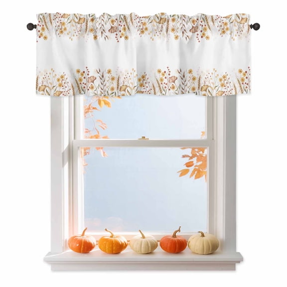 Kitchen Cafe Valance Curtain for Small Windows,Watercolor Autumn Plant Ginkgo Rod Pocket Short Valances,60x18in