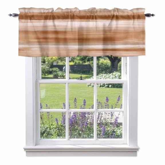 Kitchen Cafe Valance Curtain for Small Windows,Watercolor Brown Abstract Texture Rod Pocket Short Valances,42x12in