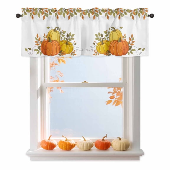 Kitchen Cafe Valance Curtain for Small Windows,Watercolor Farm Pumpkins Rod Pocket Short Valances,42x18in