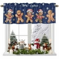 thumbnail image 1 of Kitchen Cafe Valance Curtain for Small Windows,Xmas Ginger Bread Man Snowflakes on Blue Rod Pocket Short Valances,42x18in, 1 of 9