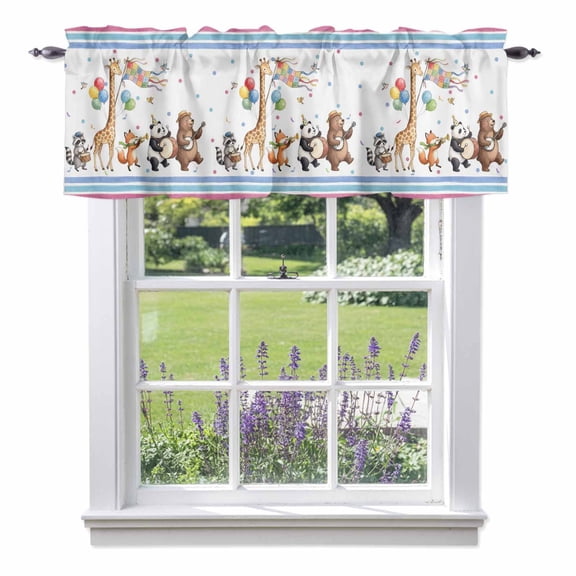 Kitchen Cafe Valance Curtain for Small Windows,Zoo Panda Giraffe Brown Bear Rod Pocket Short Valances,42x12in