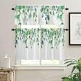 thumbnail image 1 of Kitchen Cafe Window Tier Curtains and Valance 3 Pieces Set Country Spring Green Leaves Rod Pocket Window Valances Panel Privacy Short Drapes Window Treatment for Bedroom Watercolor Plant on White, 1 of 5
