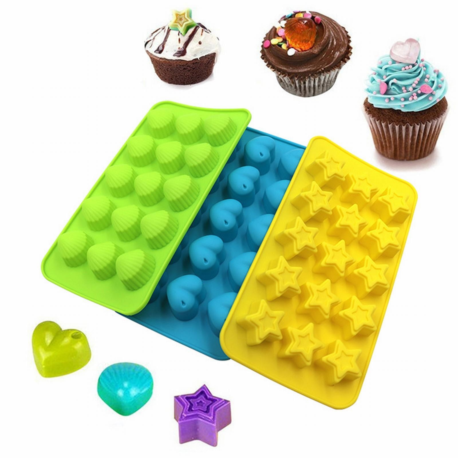 Kitchen Cake Mould Set Of 3 Silicone Silicone Candy Heart Star And Shapes Tray For Kids,Yellow Kitchen Cake Mould