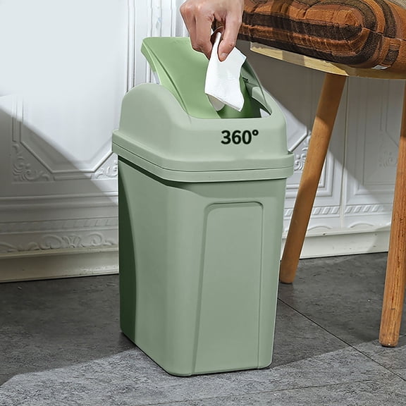 Kitchen Can with Swing Top Lid, 5.6 Gallon Slim Waste Bin Sturdy Garbage Can Medium Recycling Bin for Office, Bathroom, Under Counter, Dorm, Bedroom (Green)