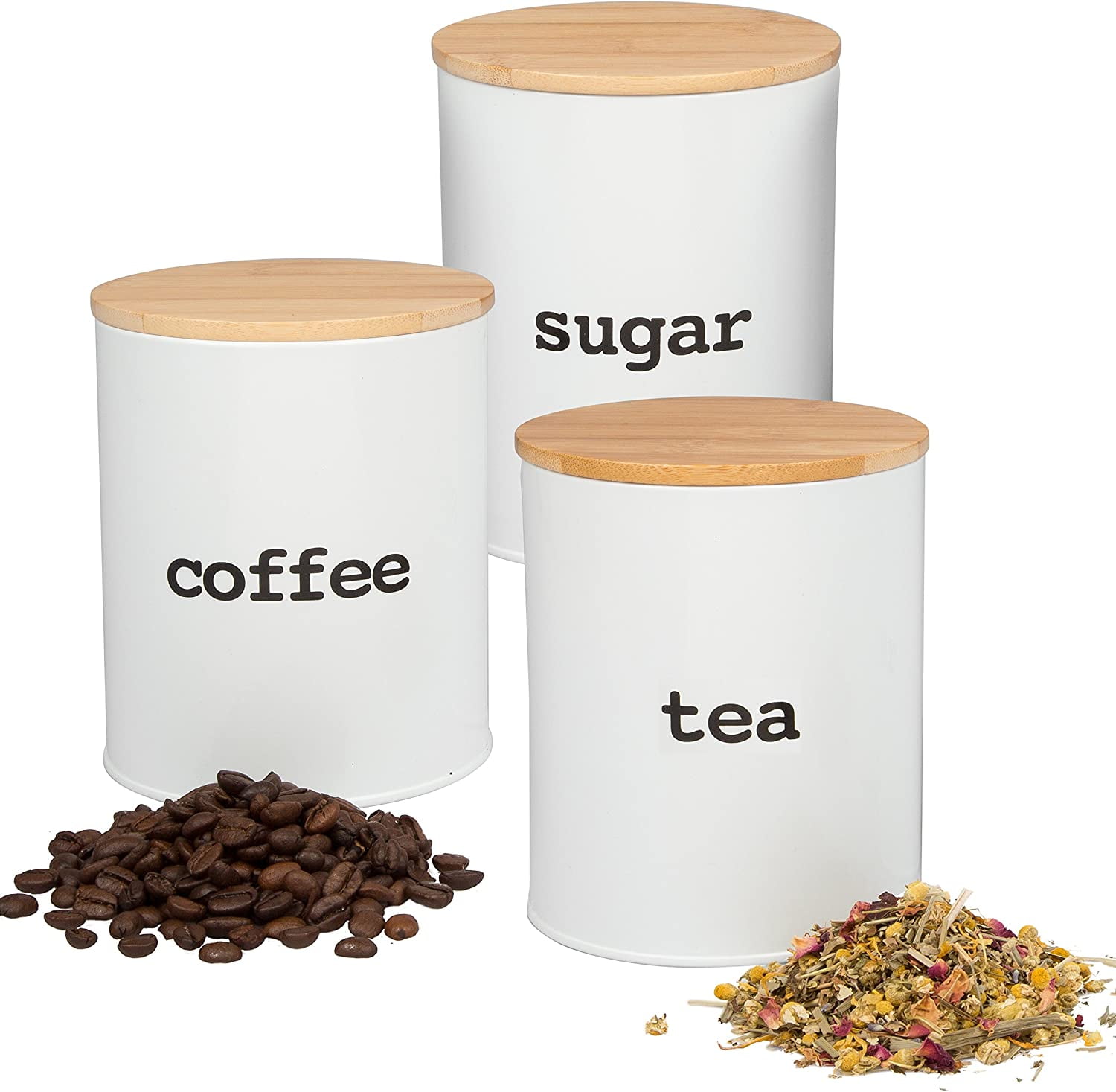 Kitchen Canister Set with Airtight Bamboo Lids- 3 Food Storage Containers for Coffee, Tee and Sugar - Walmart.com