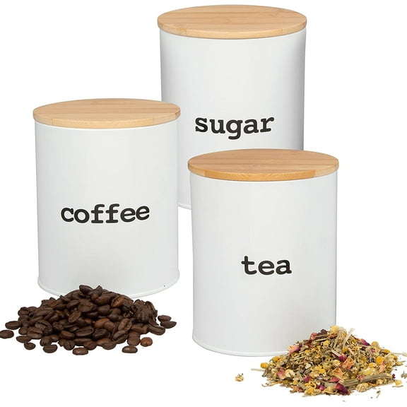 Kitchen Canister Set with Airtight Bamboo Lids- 3 Food Storage Containers for Coffee, Tee and Sugar