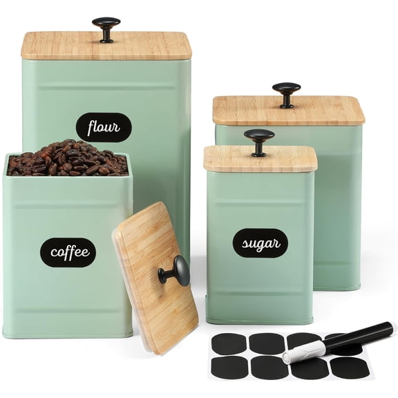 Kitchen Canisters, Airtight Canister Sets of 4 for Kitchen Counter, Sage Green Kitchen Accessories, Coffee Tea Sugar Flour Spice Tin Jars Food Storage (Sage Green)