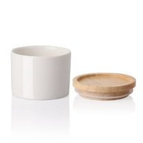 Kitchen Canisters Ceramic Food Storage Jar, Stackable Containers with Airtight Seal Wooden Lid (White)