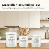 Kitchen Canisters for Countertop – 3-Piece Airtight Canister Set for the Kitchen Counter with Utensil Holder – Flour Sugar Containers – Cream-White Magnolia Finish