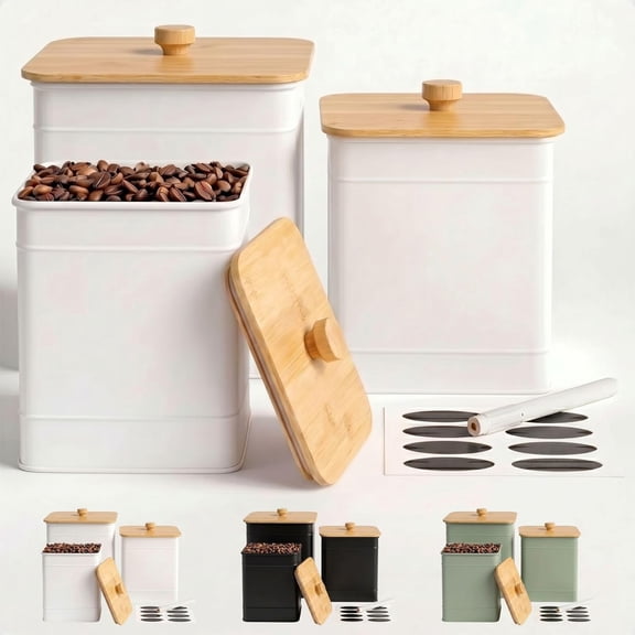 Kitchen Canisters for Countertop Set of 3 with Customizable Chalkboard Labels & Marker Pen - Big Iron Kitchen Canisters with Airtight Lids - White Canister Set - Flour and Sugar Containers Farmhouse