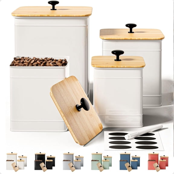 Kitchen Canisters for Countertop Set of 4 with Customizable Chalkboard Labels & Marker Pen - Big Iron Kitchen Canisters with Airtight Lids - Canisters Sets for the Kitchen - White