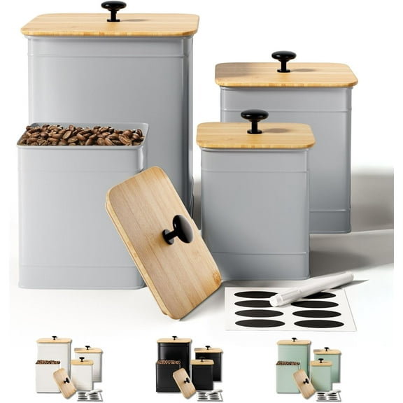 Kitchen Canisters for Countertop Set of 4 with Customizable Chalkboard Labels & Marker Pen - Big Iron Kitchen Canisters with Airtight Lids - Canisters Sets for the Kitchen - White Kitchen Canister Se