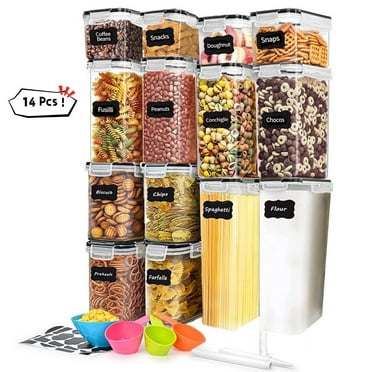 Kitchen Canisters Set of 14, Airtight Food Storage Containers with Lids, BPA Free Plastic Dry Food Canisters for Kitchen Pantry Storage, Seal Tight Coffee Sugar Bowl with Labels, Marker & 4 Spoons