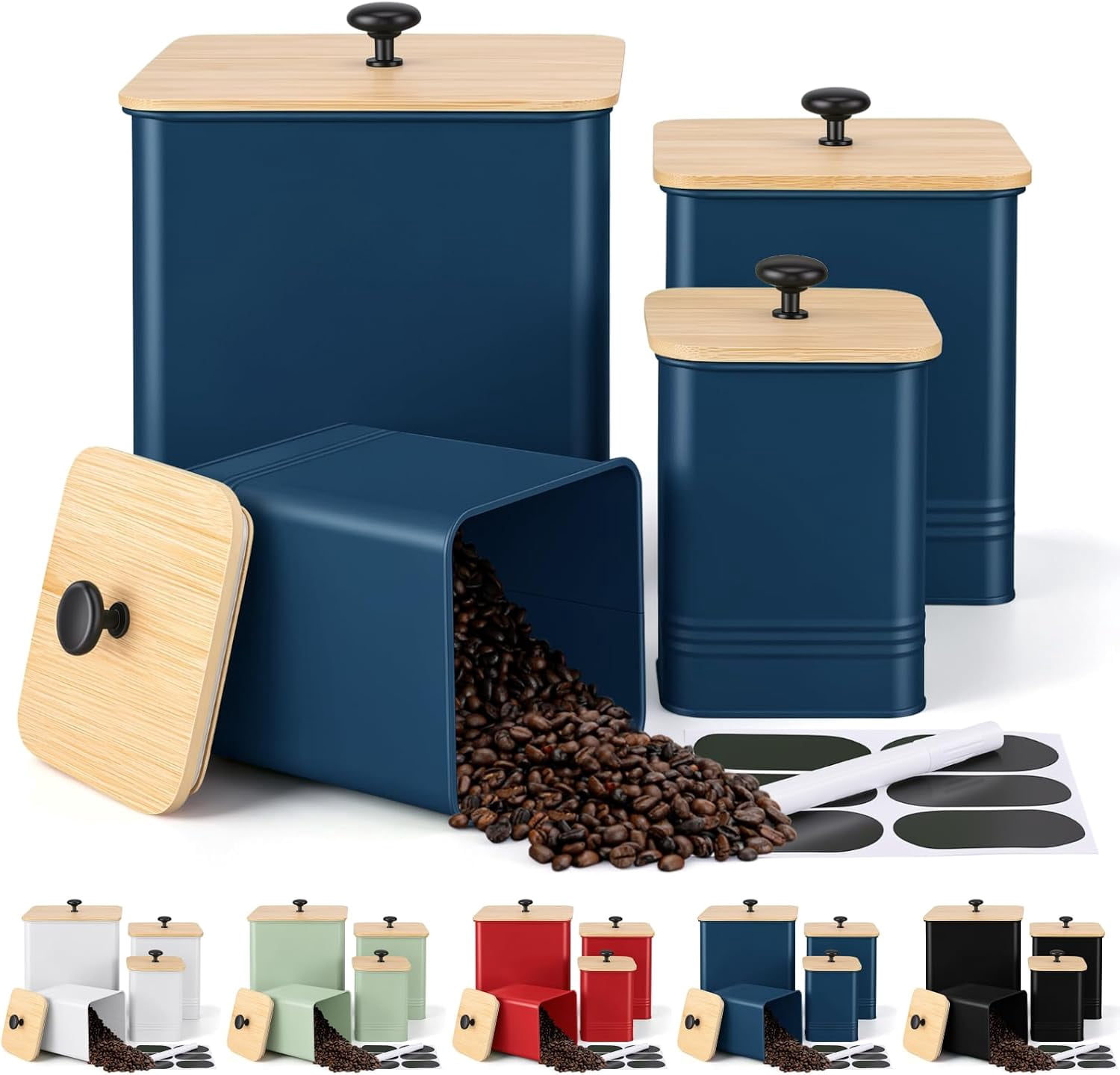 Container For Cabinet Kitchen Canisters Set 4,Dark Blue Metal Airtight Kitchen Storage ...