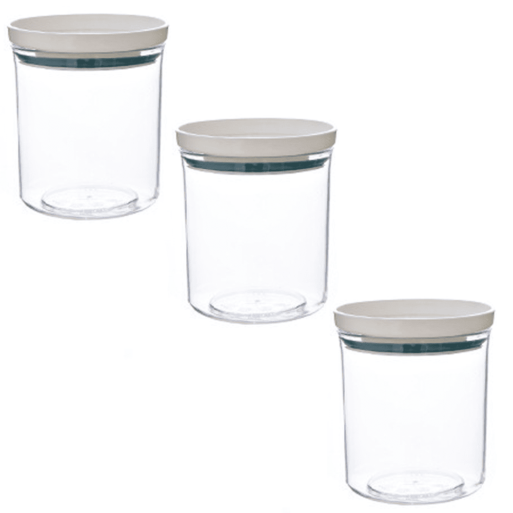 Set 5 Pots Round Airtight Glass With Push Button White Anti