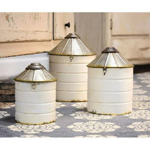 Kitchen Canisters - White Farm Silos 3/Set
