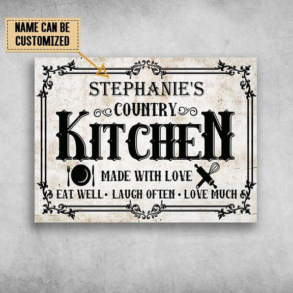 Kitchen Canvas, Made With Love, Eat Well, Laugh Often, Love Much Customized Personalized NAME 11 x 17 Inch Poster