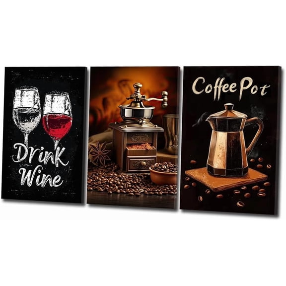 Kitchen Canvas Wall Art 3 Pieces Bread Coffee Paintings Black and White Kitchen Food Picture Prints for Dining Room Decor Framed(Kitchen-4,12x16inchx3 Pieces (30x40cmx3 Pieces))