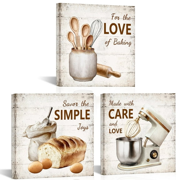Kitchen Canvas Wall Art Bread Picture Dining Room Canvas Painting for Home Wall Decor, Delicious Bread Food Framed Artwork for Kitchen Restaurant Decoration Ready to Hang