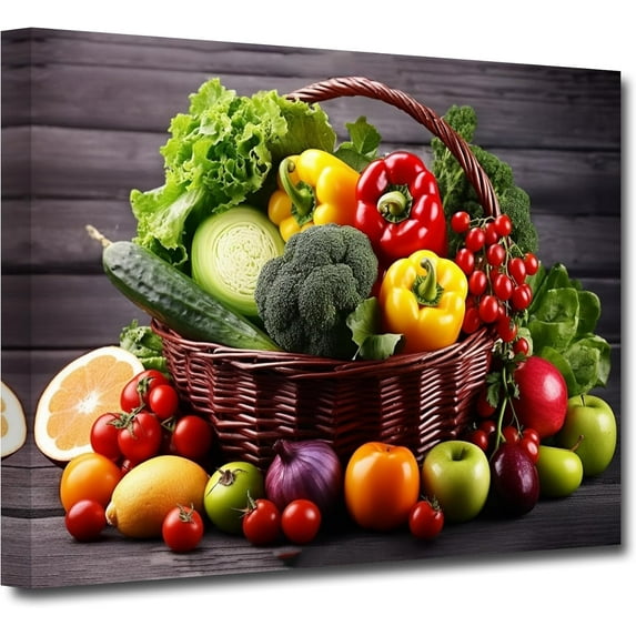 Kitchen Canvas Wall Art Fruit Picture Various Fresh Fruits Vegetable Painting Prints for Kitchen Restaurant Dining Room Decor Framed (Fruit-1, 12.00"x18.00")