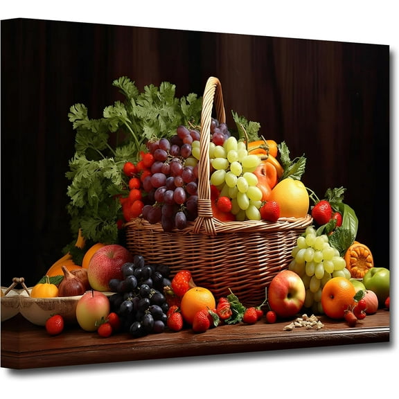 Kitchen Canvas Wall Art Fruit Picture Various Fresh Fruits Vegetable Painting Prints for Kitchen Restaurant Dining Room Decor Framed (Fruit-2, 12.00"x18.00")