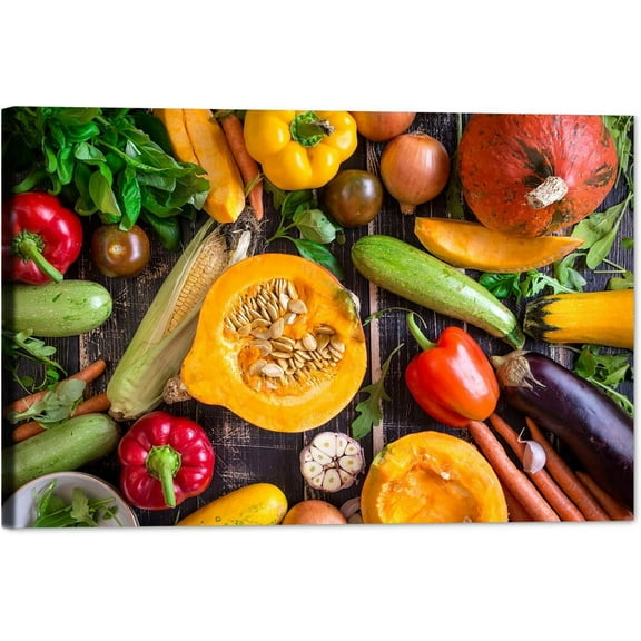 Kitchen Canvas Wall Art Fruit and Vegetable Ingredients Picture Dining Room Canvas Painting for Home Wall Decor, Vegetable Framed Artwork for Kitchen Restaurant Decoration Ready to Hang (12"Hx18"W)