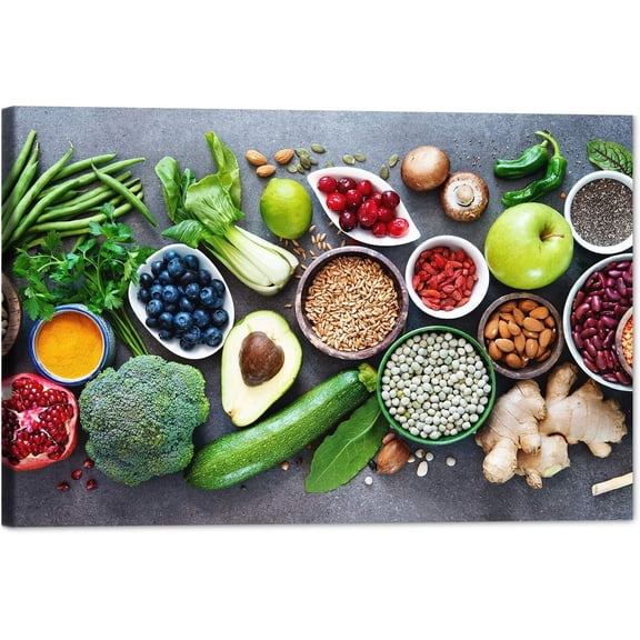 Kitchen Canvas Wall Art Fruit and Vegetable Ingredients Picture Dining Room Canvas Painting for Home Wall Decor, Vegetable Framed Artwork for Kitchen Restaurant Decoration Ready to Hang (12"Hx18"W)