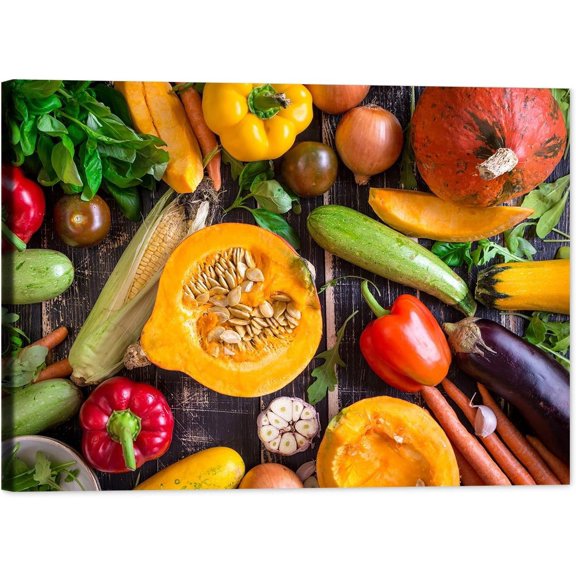 Kitchen Canvas Wall Art Fruit and Vegetable Ingredients Picture Dining Room Canvas Painting for Home Wall Decor, Vegetable Framed Artwork for Kitchen Restaurant Decoration Ready to Hang 12x18