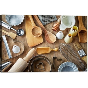 Kitchen Canvas Wall Art Kitchenware Picture Dining Room Canvas Painting for Home Wall Decor, Spoon Cooking Utensil Framed Artwork for Kitchen Restaurant Wall Decoration Ready to Hang (12" Hx18 W)