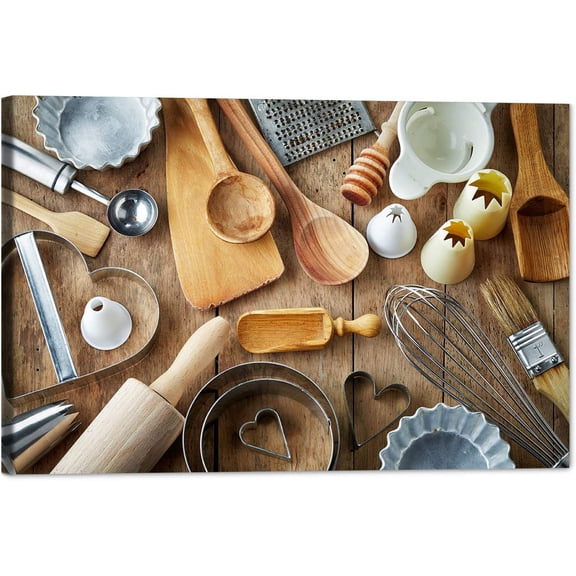 Kitchen Canvas Wall Art Kitchenware Picture Dining Room Canvas Painting for Home Wall Decor, Spoon Cooking Utensil Framed Artwork for Kitchen Restaurant Wall Decoration Ready to Hang (12" Hx18 W)