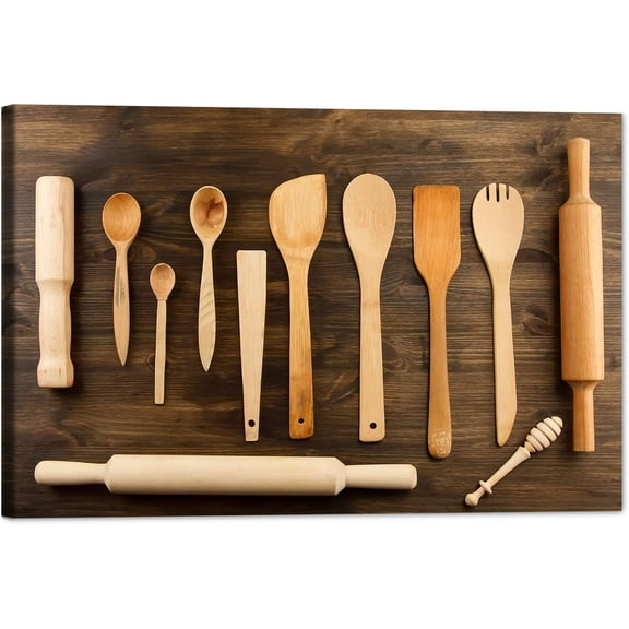 Kitchen Canvas Wall Art Kitchenware Picture Dining Room Canvas Painting for Home Wall Decor, Spoon Cooking Utensil Framed Artwork for Kitchen Restaurant Wall Decoration Ready to Hang (12" Hx18 W)