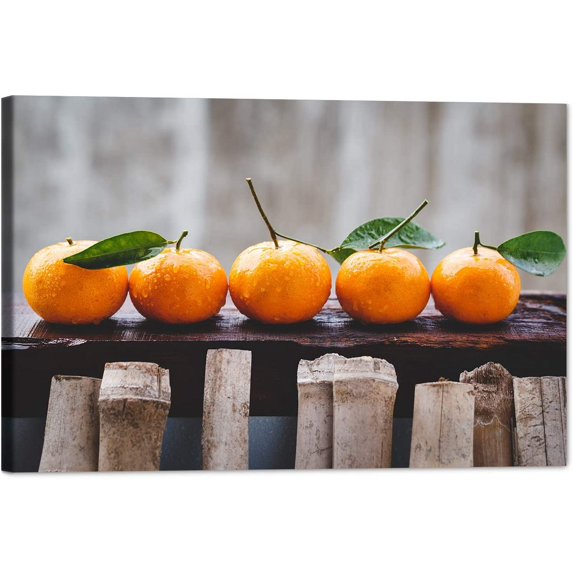 Kitchen Canvas Wall Art Orange Fruit Food Picture Dining Room Canvas Painting for Home Wall Decor, Tangerine Fruit Framed Artwork for Kitchen Restaurant Decoration Ready to Hang (12" Hx18 W)