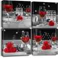 thumbnail image 1 of Kitchen Canvas Wall Art Prints Black and White Wine Rose Floral Painting Picture for Dining Room Restaurant Wall Decor (12"x12"-4Pcs, Red), 1 of 6