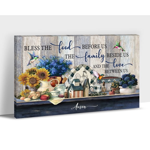 Kitchen Canvas Wall Art Rustic Farmhouse Kitchen Scene Prints - Custom Name Framed Canvas Decor for Dining Room Ready to Hang
