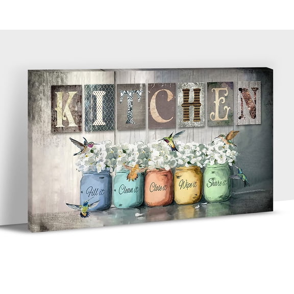Kitchen Canvas Wall Art Rustic Farmhouse Kitchen Scene Prints - Custom Name Framed Canvas Decor for Dining Room Ready to Hang