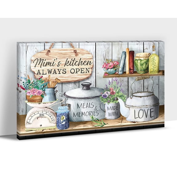 Kitchen Canvas Wall Art Rustic Farmhouse Kitchen Scene Prints - Custom Name Framed Canvas Decor for Dining Room Ready to Hang