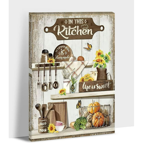 Kitchen Canvas Wall Art - Rustic Kitchen Pictures for Wall Decor, Farmhouse Kitchen Scene Pictures For Kitchen, Kitchen Art Picture Framed Canvas Print For Dining Room 12x18