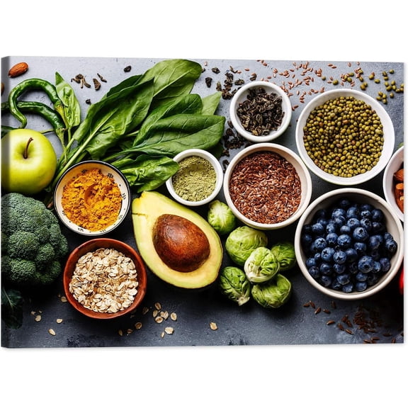 Kitchen Canvas Wall Art Vegetable Ingredients Picture Dining Room Canvas Painting for Home Wall Decor, Vegetable Framed Artwork for Kitchen Restaurant Wall Decoration Ready to Hang 12x18