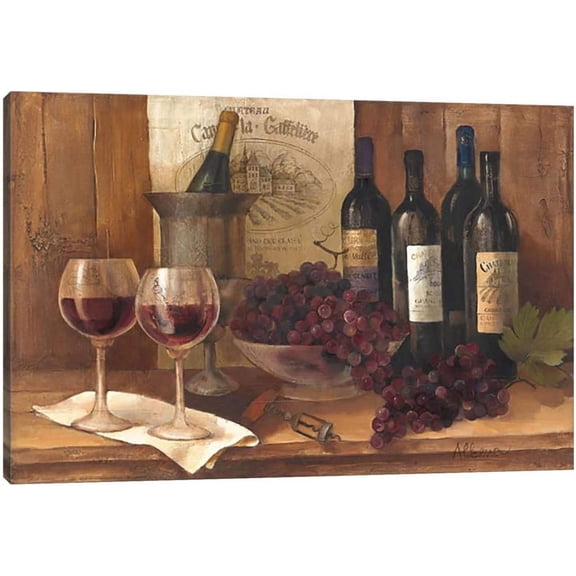 Kitchen Canvas Wall Art - Vintage Red Wine & Grape Prints Picture, Kitchen and Dining Canvas Painting for Home Wall Decor, Red Wine & Wine Glass Framed Artwork for Restaurant Decoration (18x12 Inches)