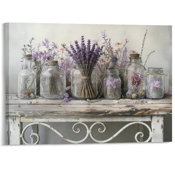 Kitchen Canvas Wall Art Vintage Rustic Mason Jar Spice Culinary Picture Paintings Art Farmhouse Wall Decor Prints Still Life Poster for Dining Room Restaurant Decor Framed